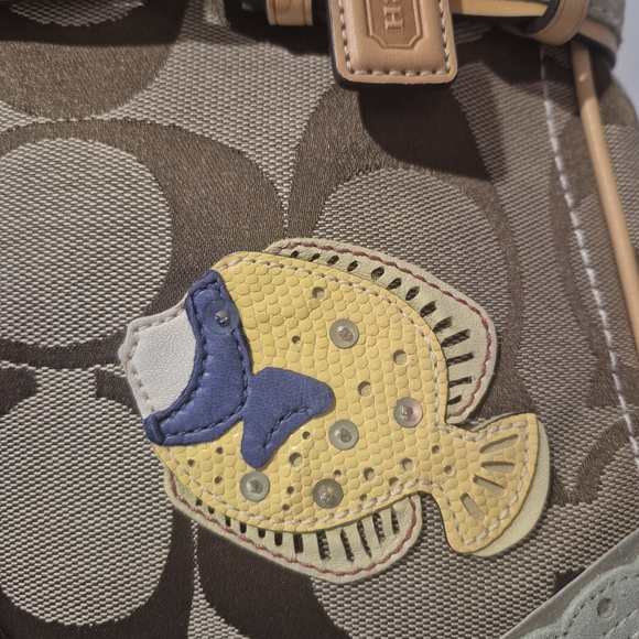 Coach Signature Canvas Coral Reef Appliqué Satchel - Tan & Mint - Picture 6 of 13